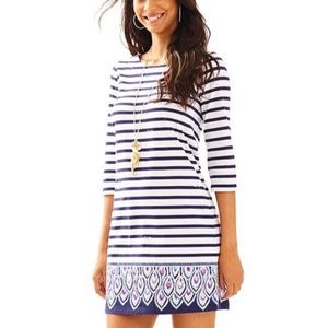 Lilly Pulitzer White Navy Striped 3/4 Sleeve Dress